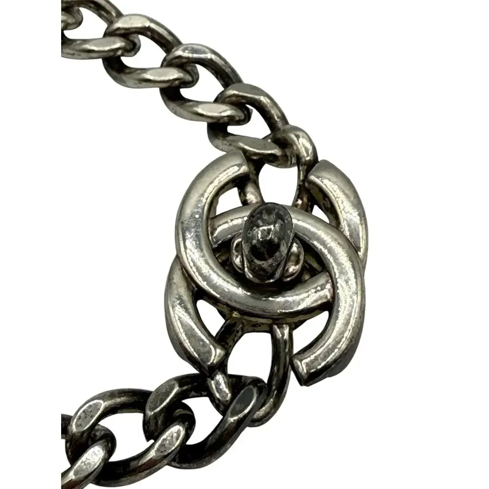 CHANEL Vintage 1996 Silver-Tone CC Turn Lock Chain Necklace